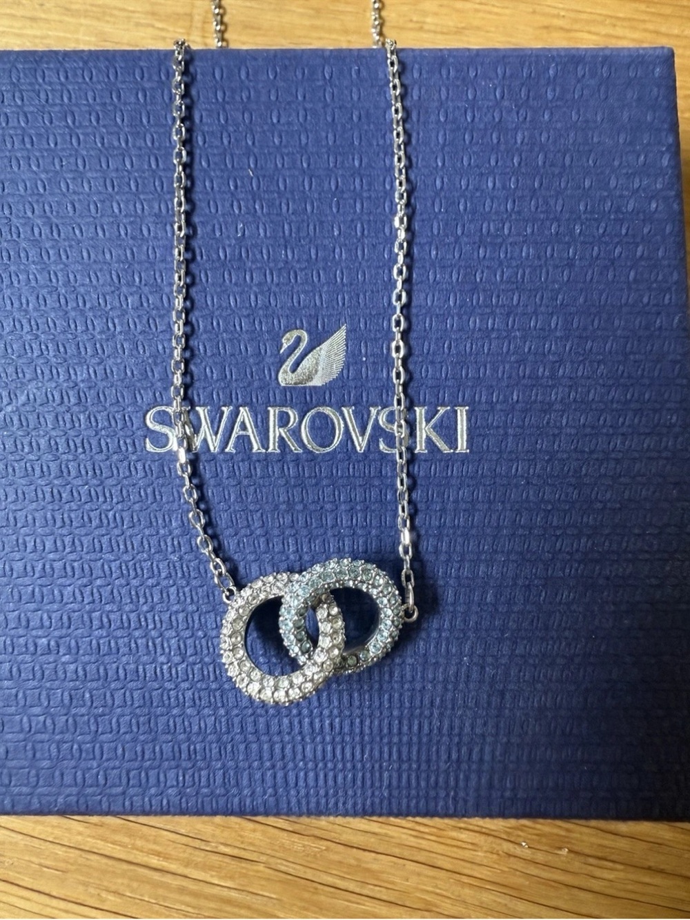 Swarovski - Dextera necklace - Pavé, Intertwined circles, Blue, Rhodium plated